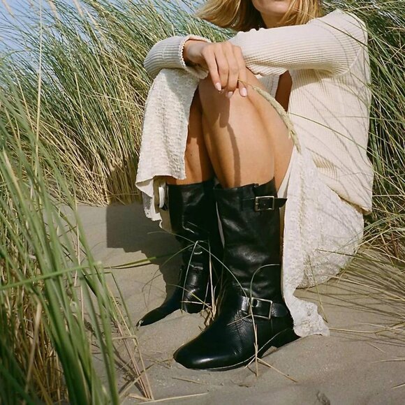 Free People Ride Or Die Leather Engineer Boots in Black - Picture 3 of 8